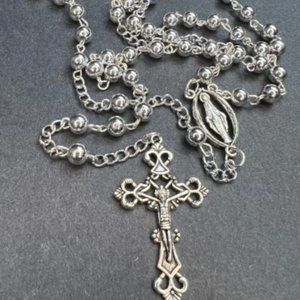 Handmade Silver Metallic Beaded Rosary